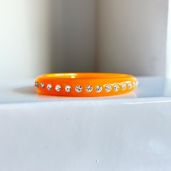 Vintage Signed Kenneth Jay Lane KJL Orange Acrylic Rhinestone Crystal Bangle - Picture 3 of 4